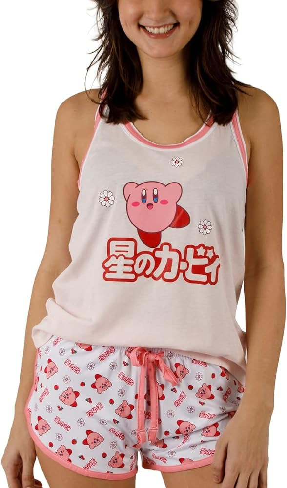 Kirby Daisies & Kanji Logo Women's Racer Back Tank Top & Dolphin Lounge Shorts Sleepwear Set | Amazon (US)