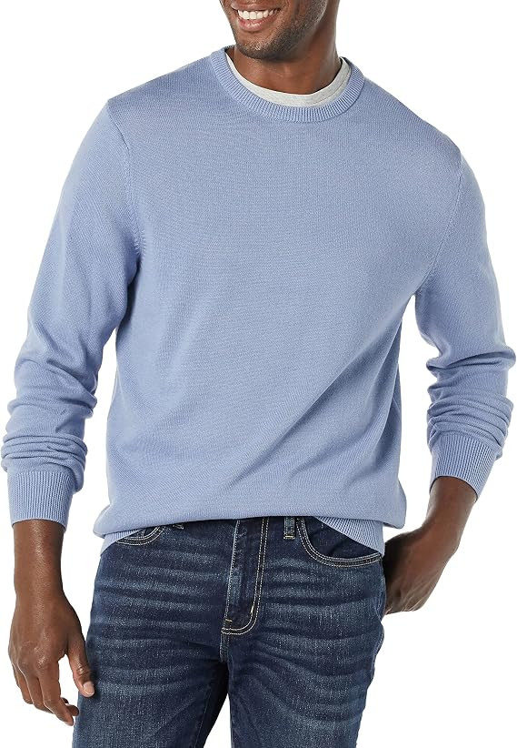 Amazon Essentials Men's Long-Sleeve Crewneck Sweater, 100% Cotton, Big & Tall Options Available | Amazon (US)