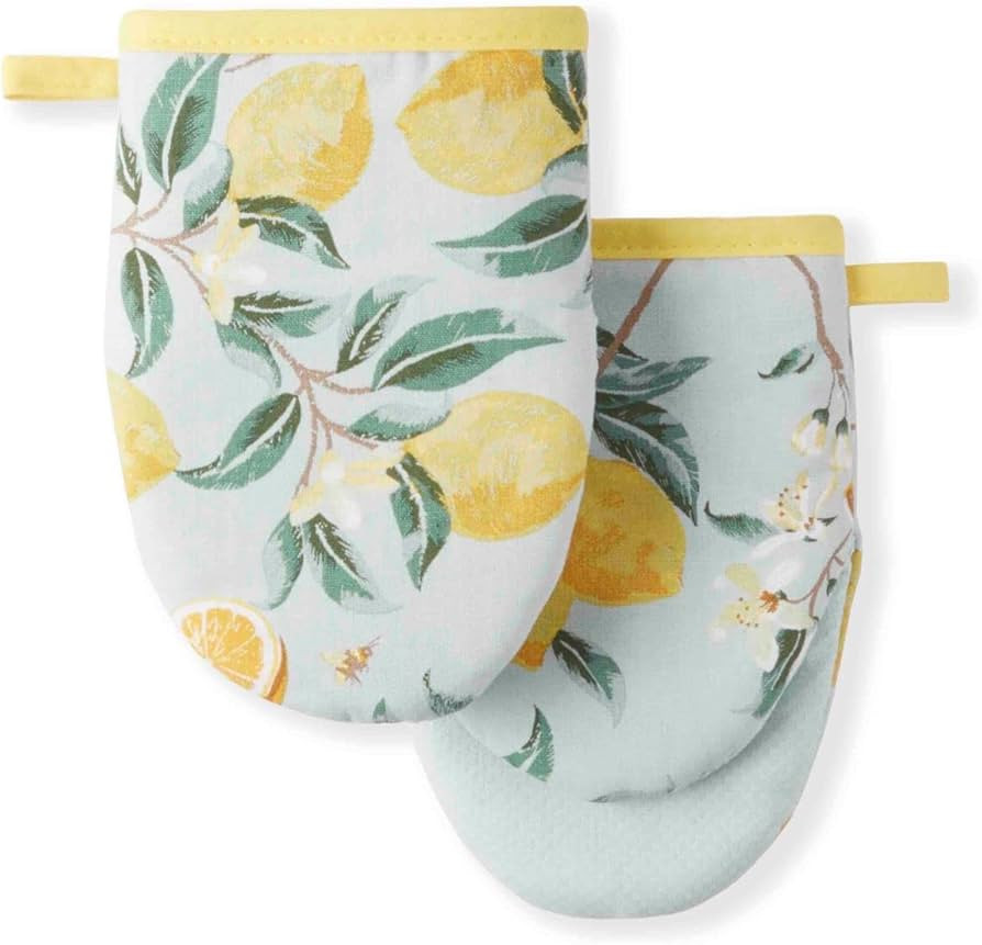 Martha Stewart Lemon Whimsy Mini Oven Mitt 2-Pack Set, Yellow, 5.5"X8" | Amazon (US)