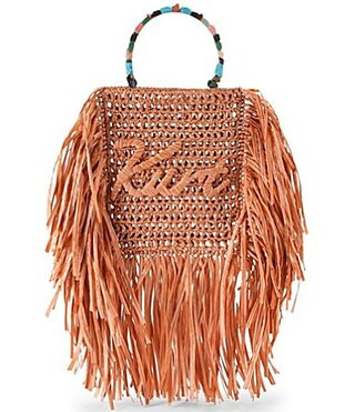 Kurt Geiger London Kurt Mini Woven Beaded Handle Fringe Tote Bag - Orange | Dillard's