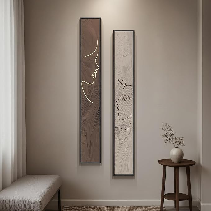 Amazon.com: Long Narrow Framed Neutral Abstract Vertical Wall Art Set, 2 Piece Modern Canvas Prin... | Amazon (US)