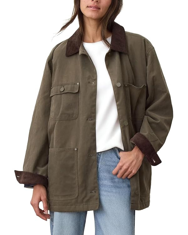Womens Utility Barn Jackets Oversized Vintage Corduroy Collar Coat | Cotton Casual Corduroy Colla... | Amazon (US)
