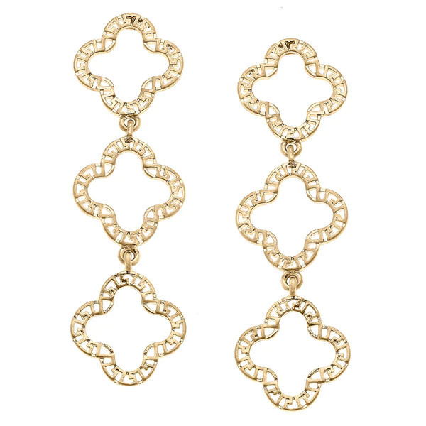 Gretchen Greek Keys Clover Linked Earrings in Worn Gold | CANVAS