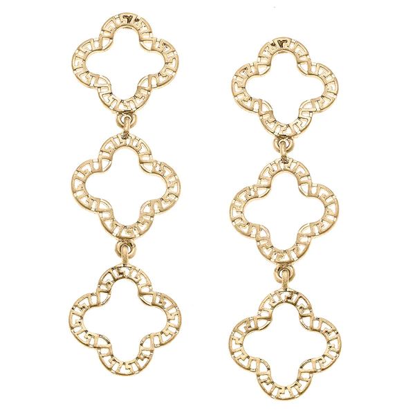 Gretchen Greek Keys Clover Linked Earrings in Worn Gold | CANVAS
