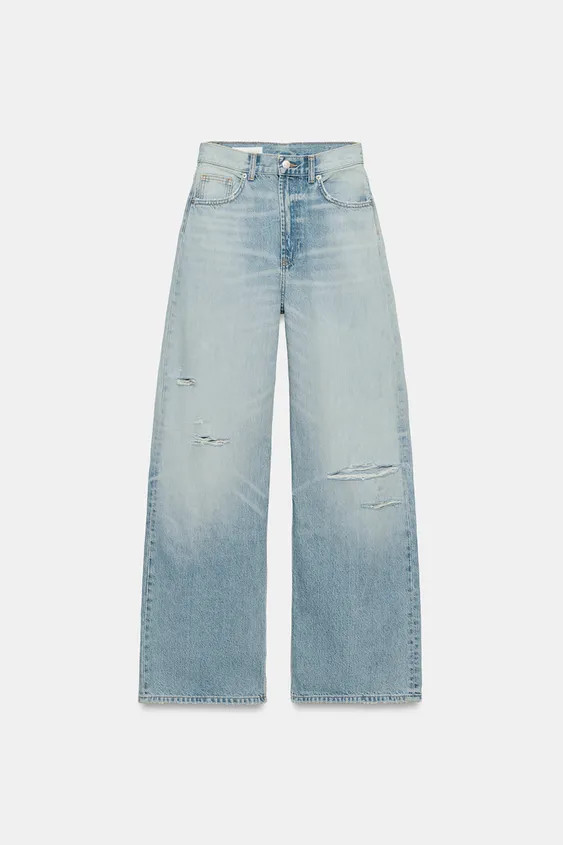 TRF HI-RISE EXTRA WIDE LEG RIPPED JEANS | Zara US