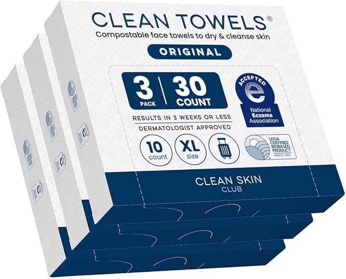 Clean Skin Club Clean Towels XL\u00ae, Travel Pack 100% USDA Biobased Disposable Face Towel, Ecze... | Amazon (US)