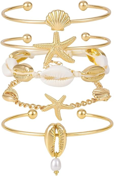 Shell Bracelet Seashell Boho Beaded Stretch Bracelets for Women Summer Beach Bracelets Starfish C... | Amazon (US)
