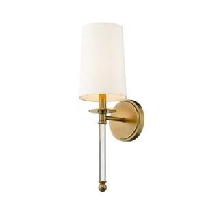 Filament Design 1-Light Rubbed Brass Wall Sconce with Beige Parchment Paper Shade HD-TE47117 | The Home Depot