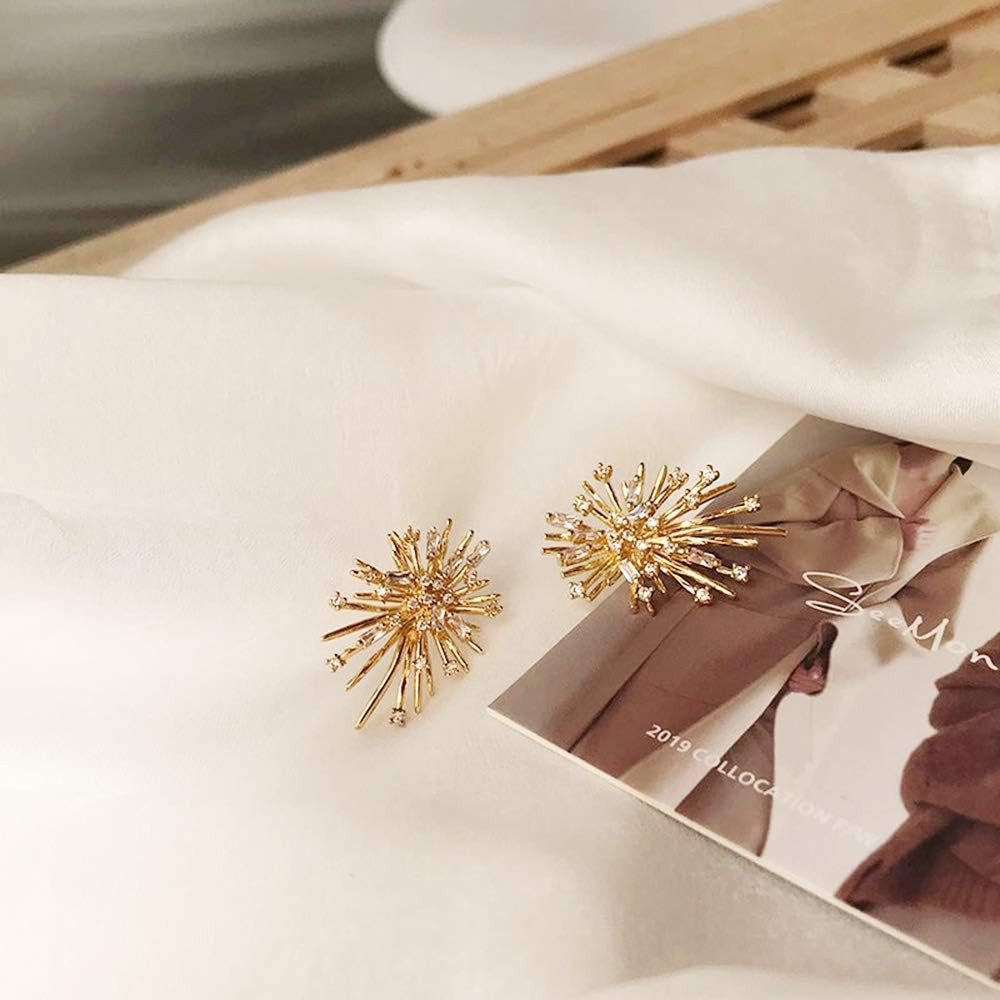 Gold Plated Zirconia Statement Stud Earrings for Women Girls, Firework Sterling Silver Stud Earri... | Amazon (US)