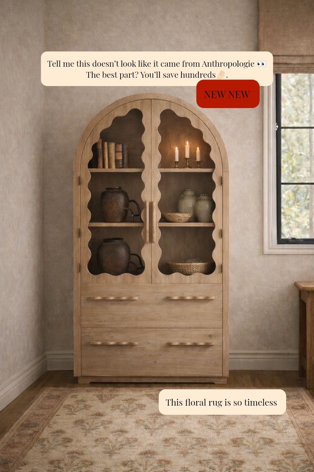 This new release gorgeous arch cabinet looks like it’s straight from Anthropologie but it’s not and you save thousands 🤩 and this floral timeless rug has my heart ❣️

#LTKHome