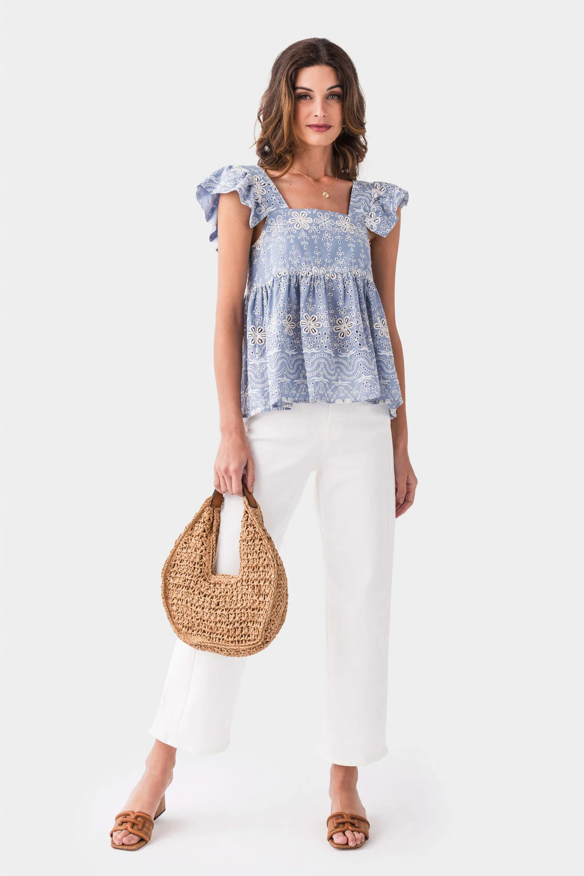 THML Flutter Sleeve Eyelet Embroidered Top | Social Threads