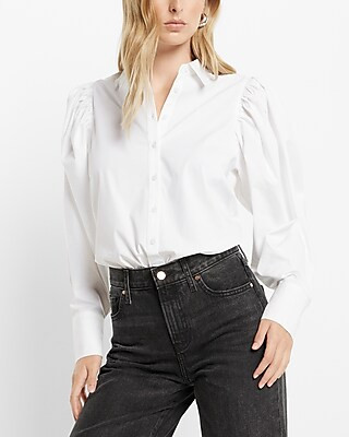Poplin Puff Sleeve Portofino Bodysuit | Express