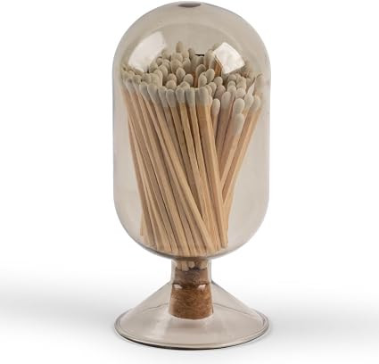 Premium Glass Match Cloche - Fósforos en un frasco con encendedor. Fósforos largos para velas, ... | Amazon (US)