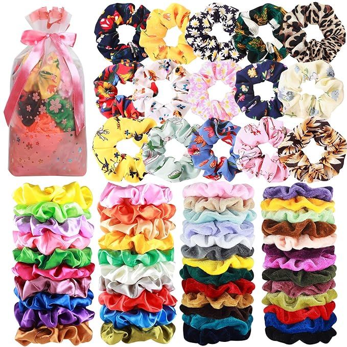 65 Pcs Hair Scrunchies Velvet Hair Scrunchies Silk Scrunchies Chiffon Flower Scrunchies Elastic H... | Amazon (US)