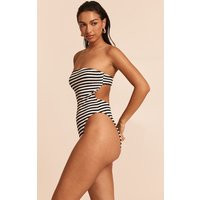 Black Textured Stripe Bandeau Swimsuit | PrettyLittleThing US
