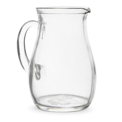 Amici Home Roxy Glass Water Pitcher with Handle and Spout | Round Jug with Ice Lip | Great for Iced Tea, Sangria, Lemonade, Juice | Made in Italy (Medium) | Amazon (US)