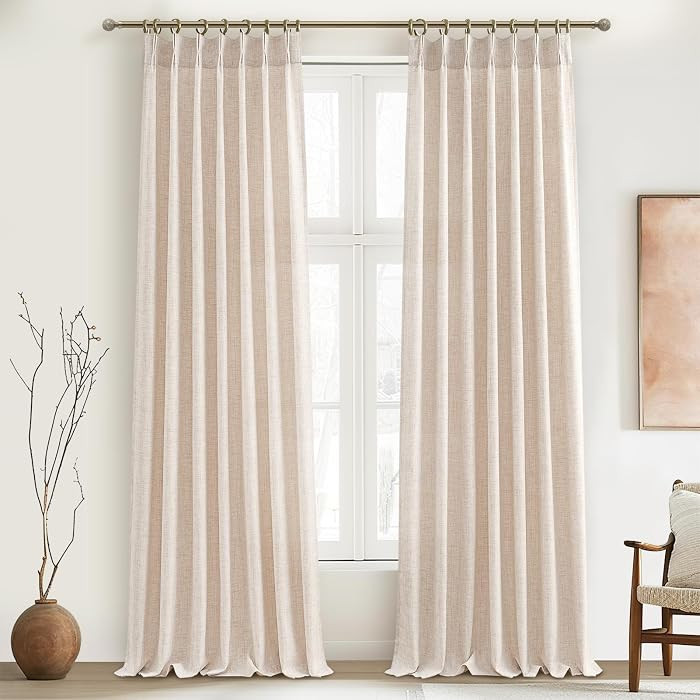 PleatedDrapes Custom Curtains for Living Room 2 Pages, Linen Curtains 102 Inches Long for 100-103 Inch Large Windows Light Filtering Formal Pinch Pleated Flowy Sheer Lightweight Sand Beige W40 xL102 | Amazon (US)