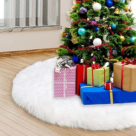 Christmas Tree Skirt, 48 Inch Snowy White Faux Fur Xmas Plush Tree Skirt, Winter Large Christmas ... | Amazon (US)