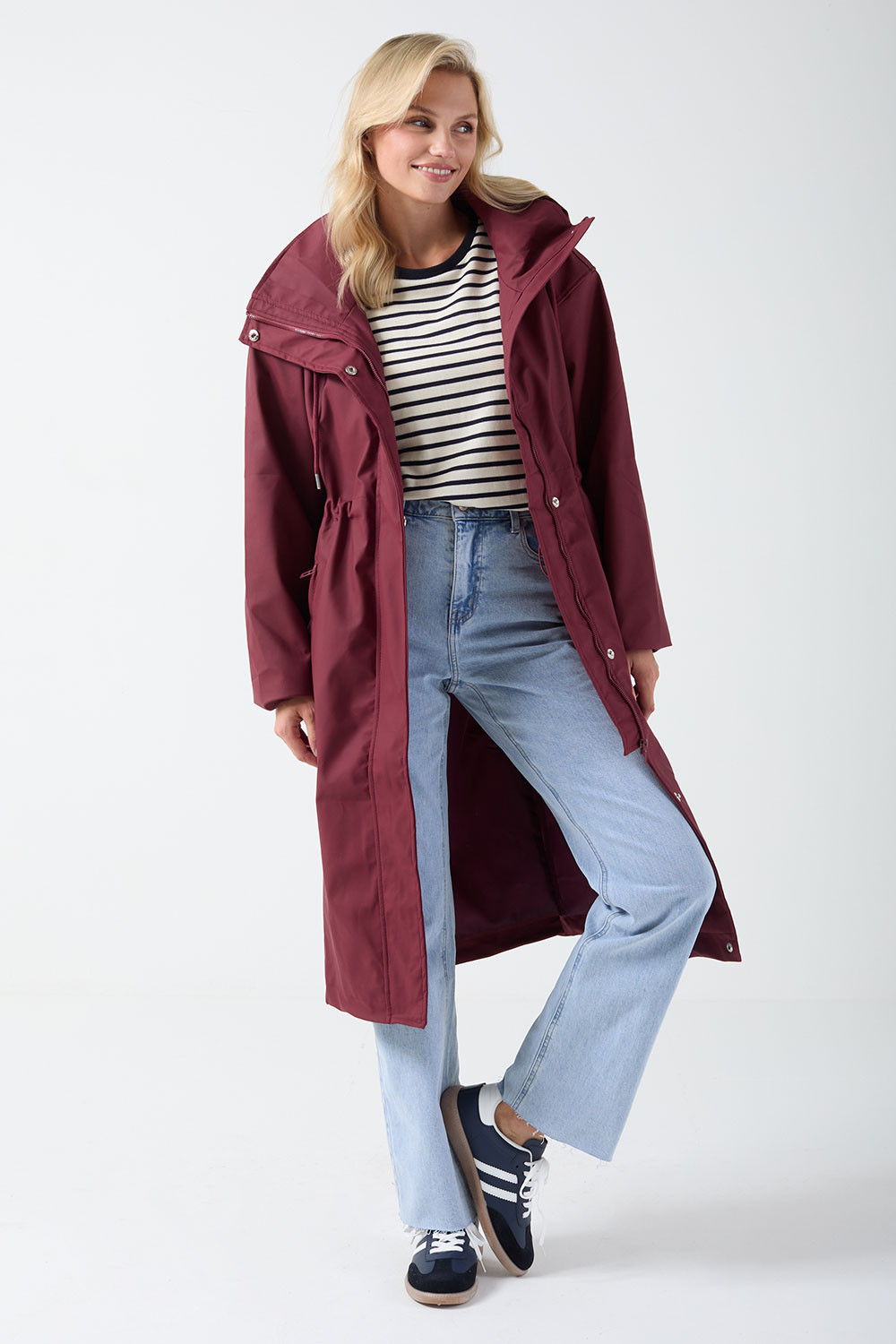 Beth Long Length Raincoat in Wine | iCLOTHING