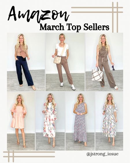 Amazon March Best Sellers! Wide leg Athleisure pants come in petite and tall lengths. Brown ankle pants are 4 way stretch and wrinkle free. Jumpsuit is an Air Essentials dupe $148 vs $30. Spring dresses are perfect for any special occasion! 

#LTKfindsunder100 #LTKstyletip