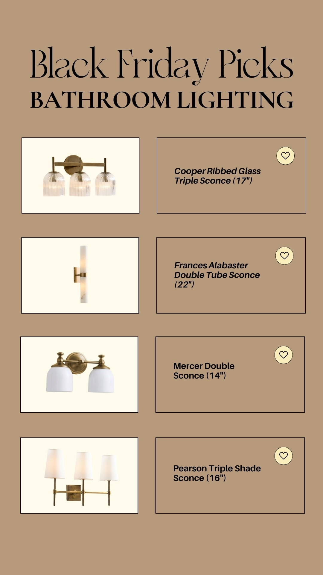 Rounded up my favorite Pottery Barn bathroom lighting pieces that instantly elevate a space. From soft-glow sconces to modern vanity bars, these are the kinds of upgrades that make your bathroom feel luxe without a full renovation.
Everything is linked in my LTK so you can shop the Black Friday deals before they’re gone! 🤍💡

#PotteryBarnHome #BathroomLighting  #LTKSale #LTKBlackFriday #HomeUpdates #BathroomDesign

#LTKGiftGuide #LTKHome #LTKCyberWeek