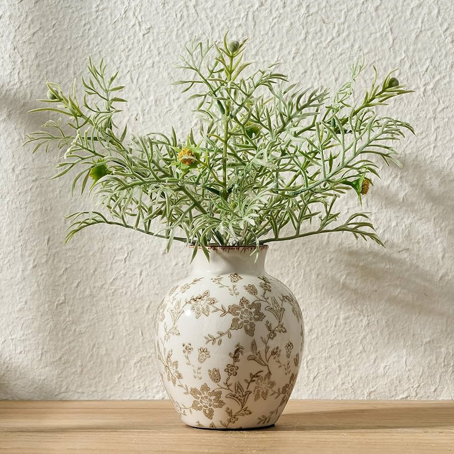 SIDUCAL Ceramic Vintage Vase, 5.83 Inch Retro Ice Cracked Chinoiserie Floral Vase, Rustic Farmhou... | Amazon (US)