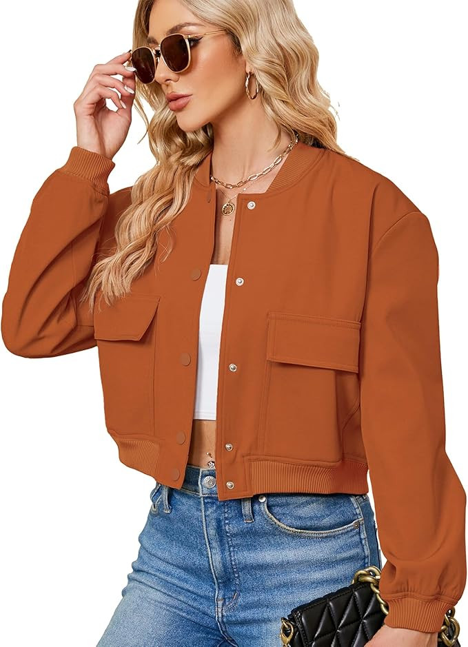 Zando Cropped Bomber Jacket Women 2026 Short Trendy Casual Varsity Jackets | Padded Shoulders Str... | Amazon (US)