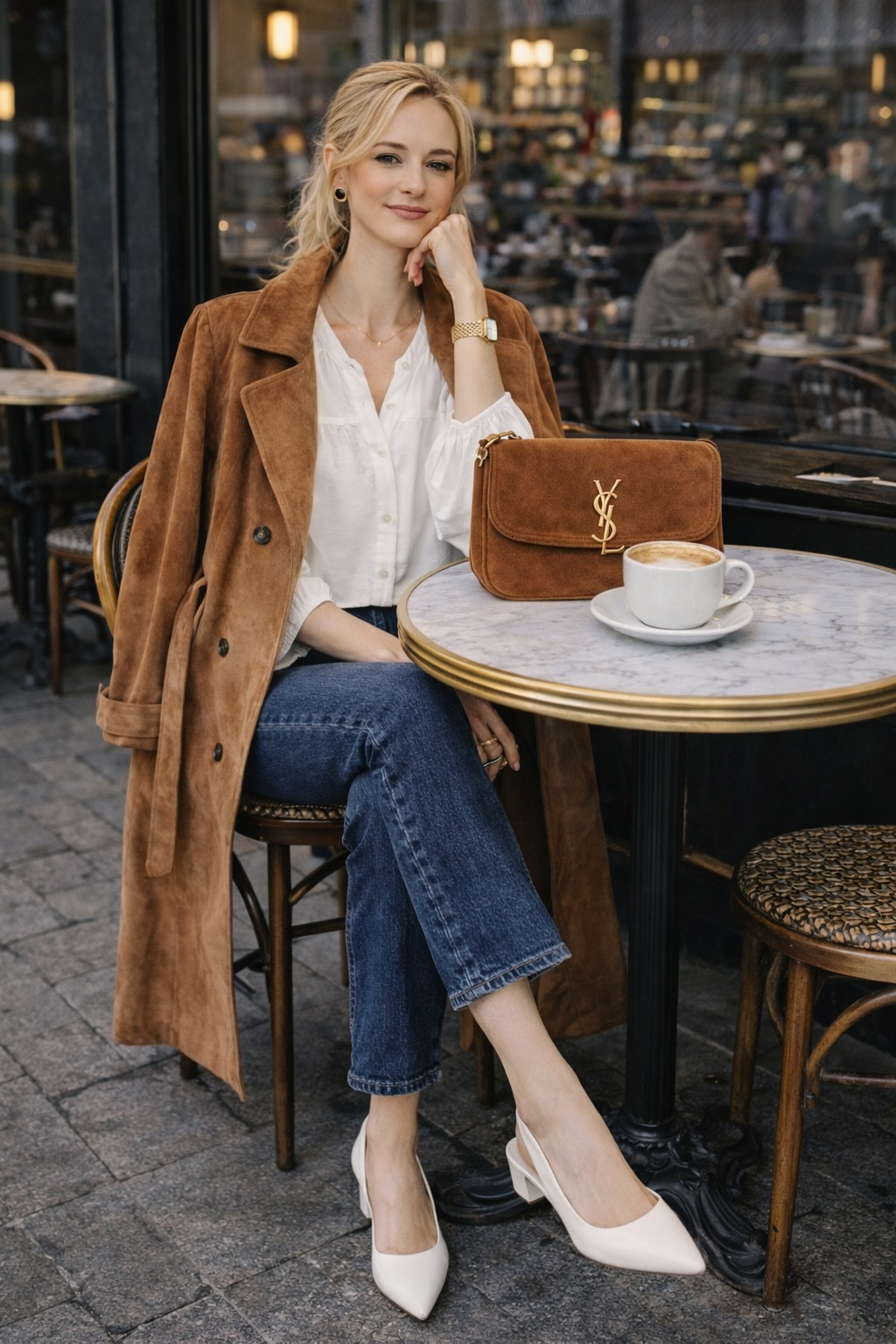 Suede trench coat styling for spring with white blouse and sling backs 

#LTKspring #LTKeurope #LTKstyletip
