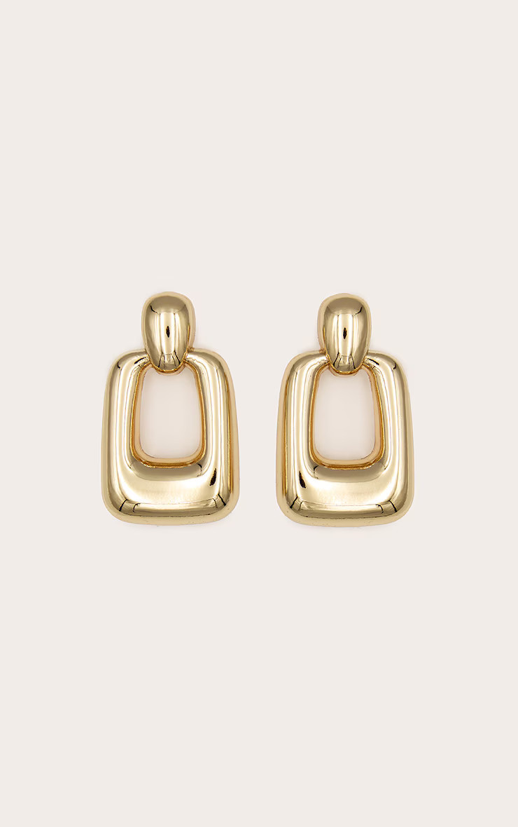 Gold Chunky Rectangle Cut Out Statement Earrings | PrettyLittleThing US
