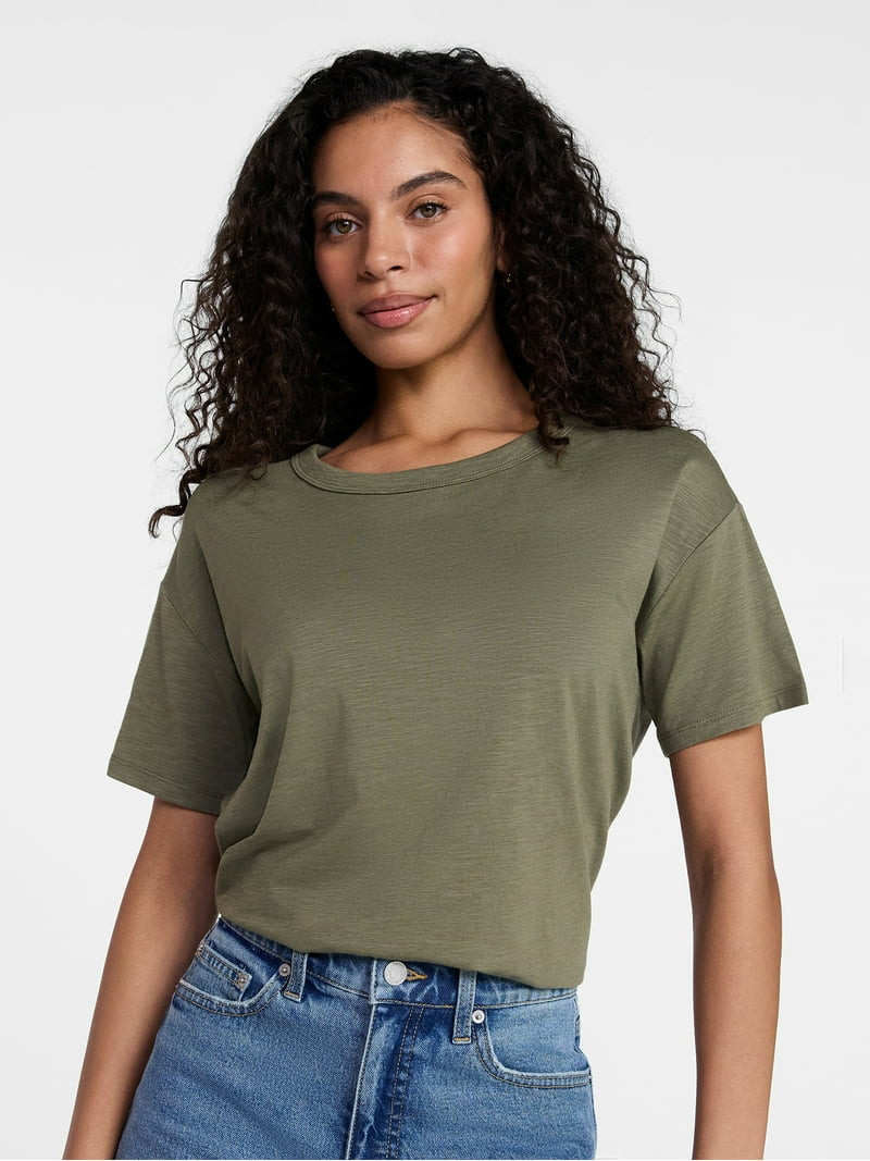 Time and Tru Women's Boxy Slub Tee with Short Sleeves, Sizes XS-XXXL | Walmart (US)