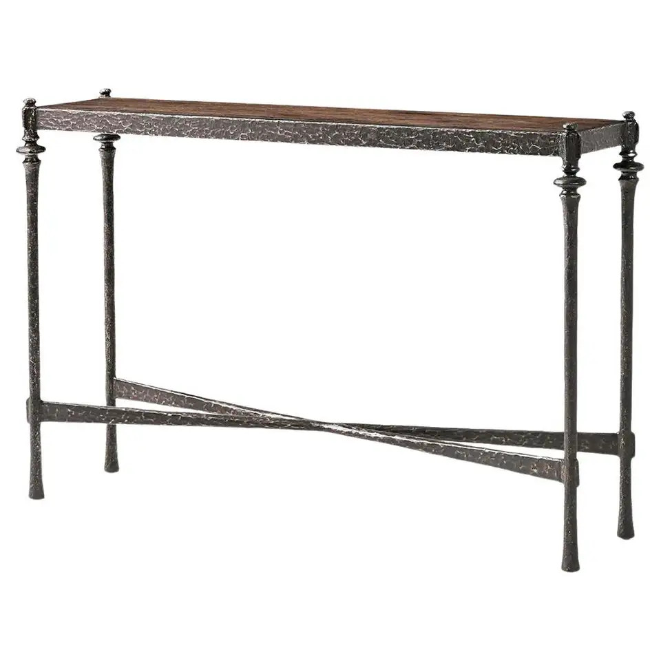 Modern Rustic Hammered Iron Console Table | 1stDibs