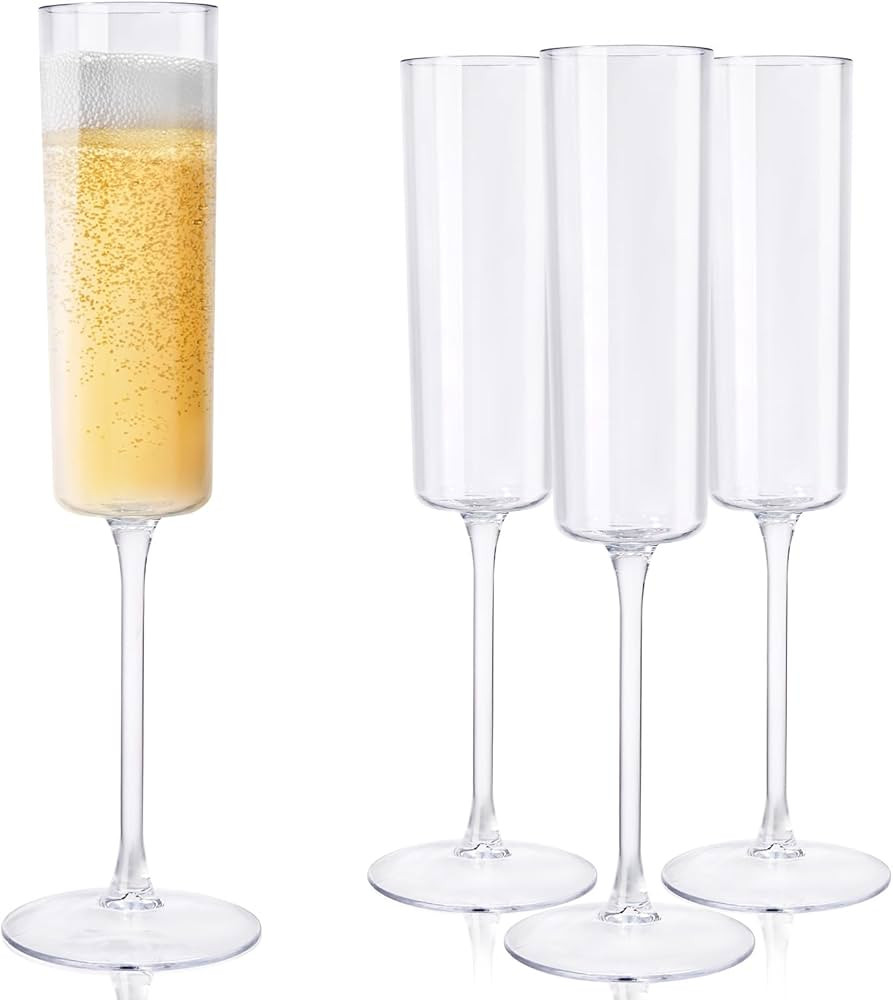 Ciaell 12 Pack Plastic Champagne Flutes - Clear 6 Oz Disposable Champagne Glasses - Square Plasti... | Amazon (US)