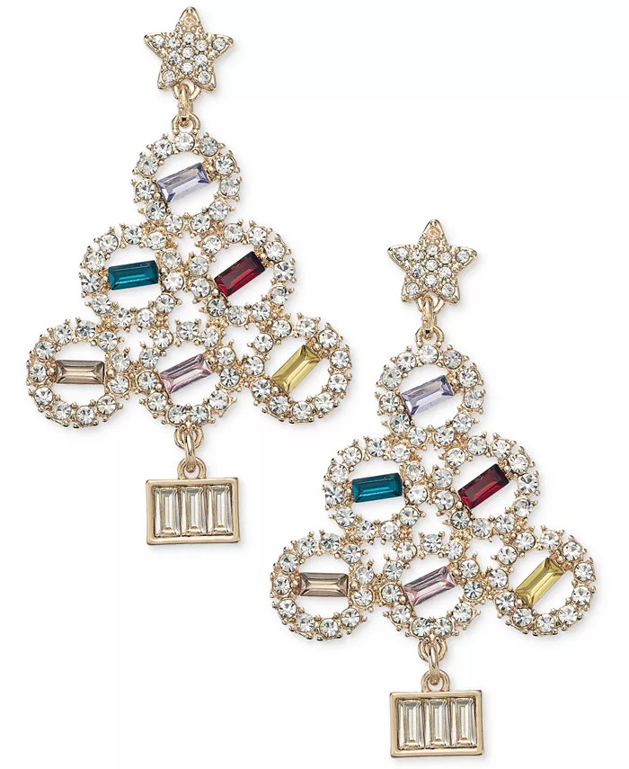 Holiday Lane Gold-Tone Crystal & Multicolor Stone Statement Earrings, Created for Macy's - Macy's | Macy's