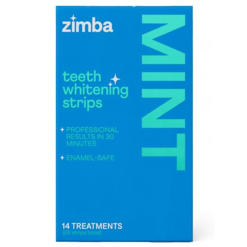 Zimba Teeth Whitening Strips Vegan Whitening Strip Enamel Safe Teeth Whitening Hydrogen Peroxide Teeth Whitener for Coffee, Wine, Tobacco, and Other Stains, 28 Strips (14 Day Treatment), Mint | Amazon (US)