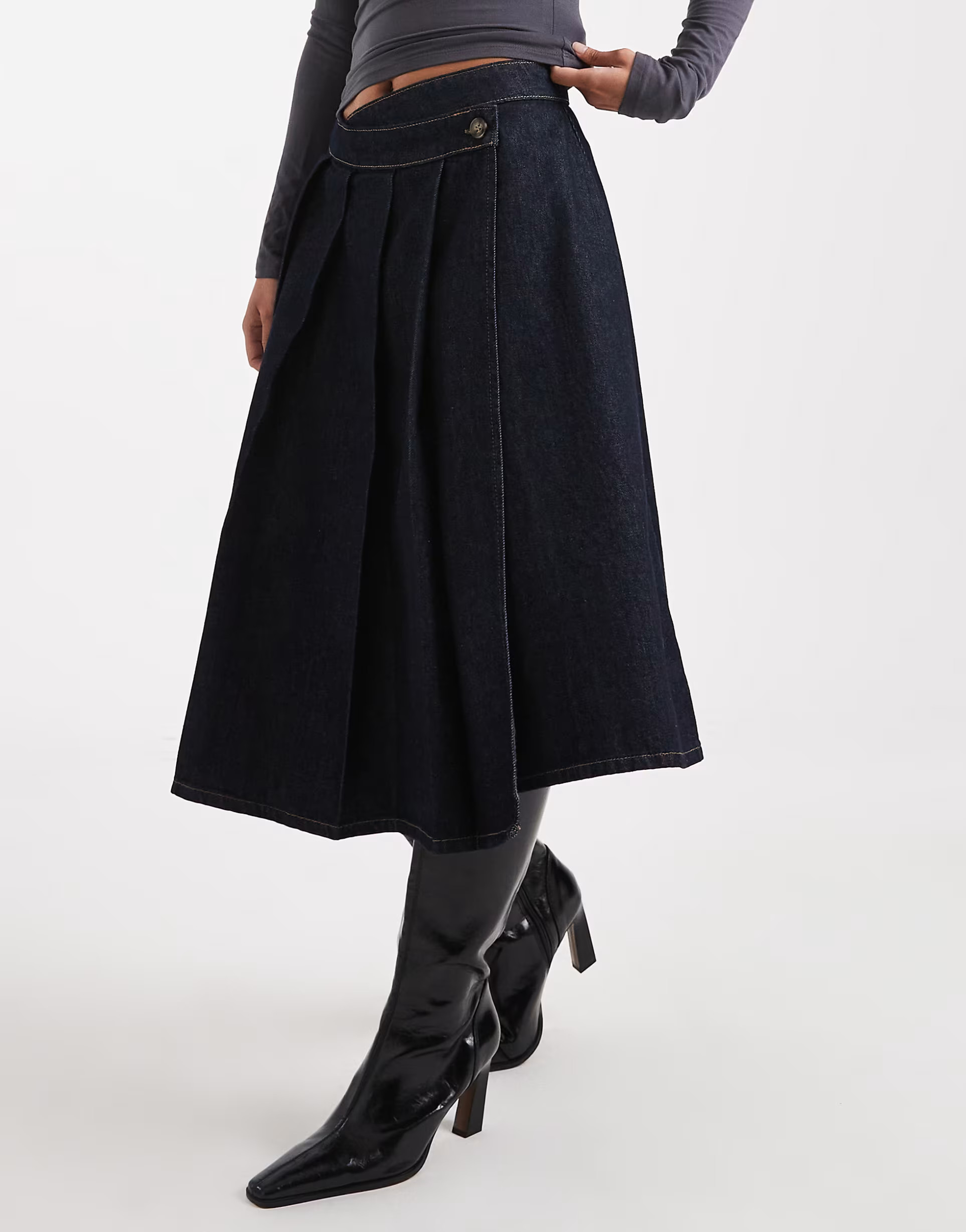 ASOS DESIGN pleated midi denim skirt in indigo | ASOS (Global)
