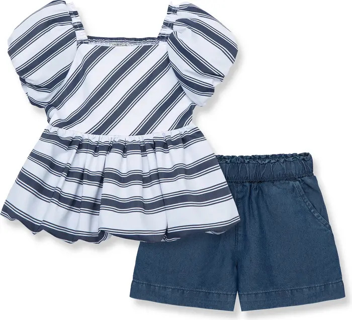 Kids' Stripe Puff Sleeve Top & Denim Shorts Set | Nordstrom
