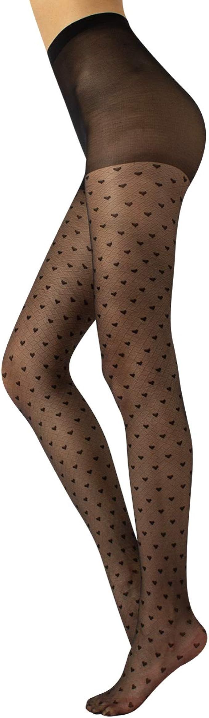 CALZITALY - Sheer Fashion Patterned Tights with Little Hearts | Black | S/M, L/XL | 20 DEN | Made... | Amazon (US)
