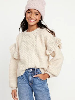 Ruffled Crew-Neck Pullover Sweater for Girls | Old Navy (US)