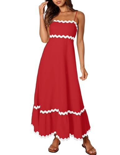 ZESICA Women's 2024 Summer Spaghetti Straps Sleeveless Backless Sundress Flowy Smocked Lace Swing... | Amazon (US)