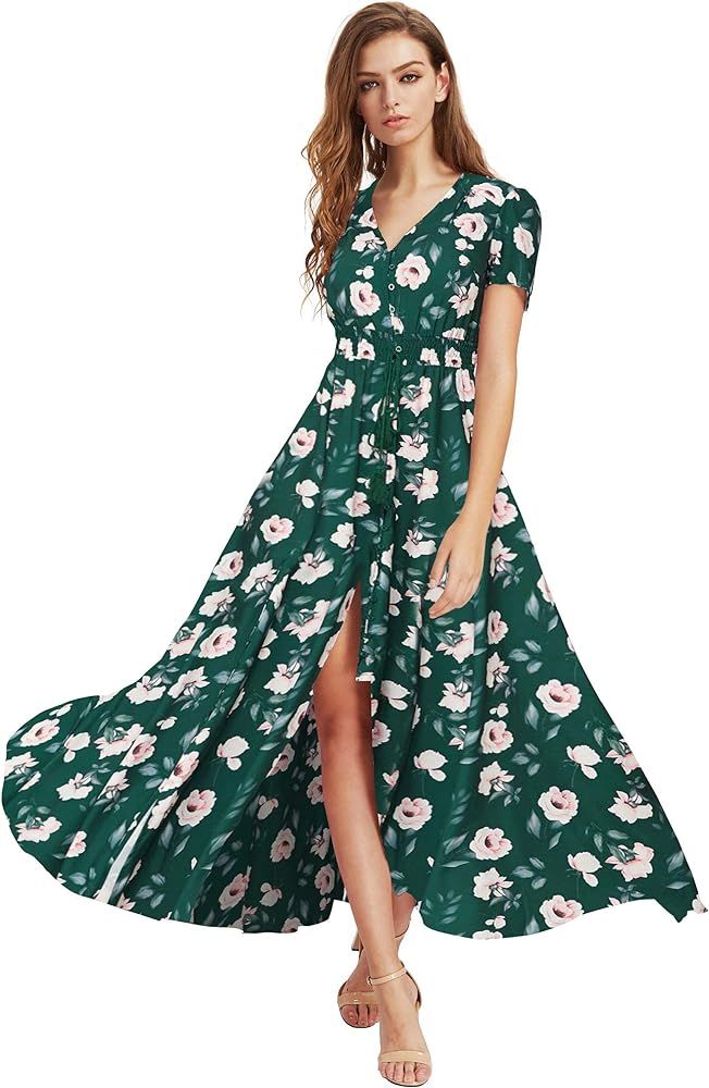 Milumia Women Button Up Floral Print Party Split Flowy Maxi Dress | Amazon (US)