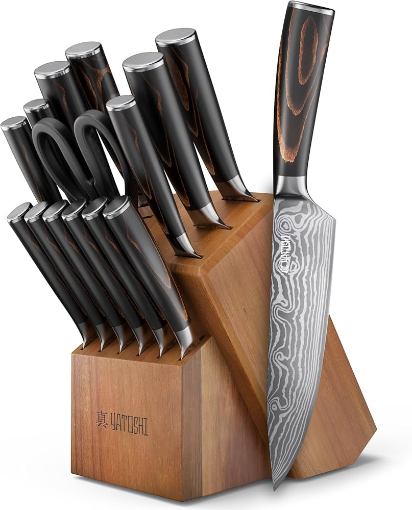 Yatoshi Professional Kitchen Knife Set, 15 Pieces, High Carbon Stainless Steel, Ergonomic Handle | Amazon (US)
