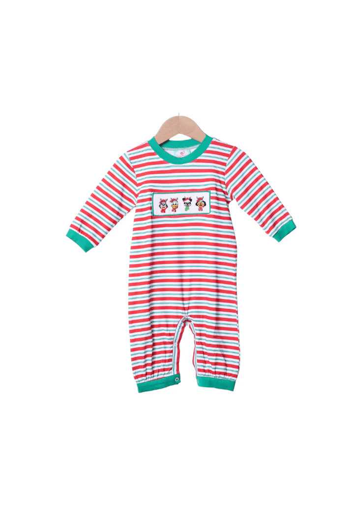 Smocked Mouse Reindeer Friends Striped Romper | The Smocked Flamingo