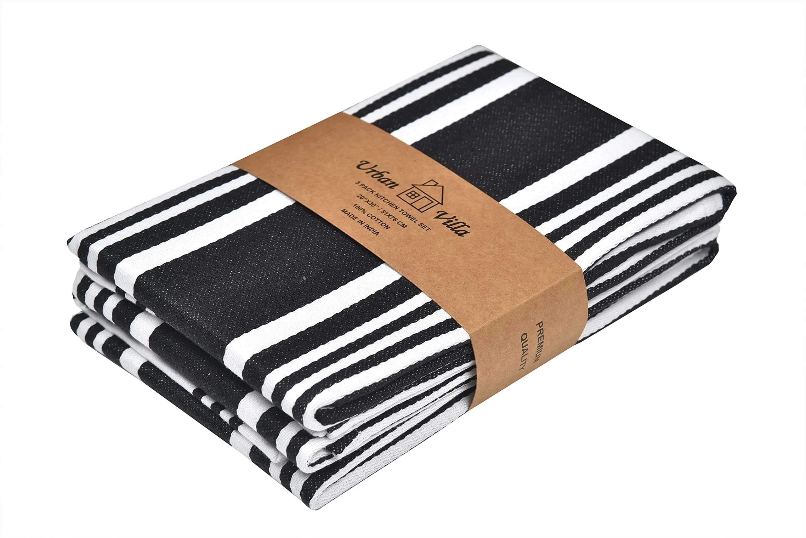 Urban Villa Kitchen Towels Trendy Stripes Black/White Set of 3 Dish Towels for Kitchen Highly Abs... | Walmart (US)