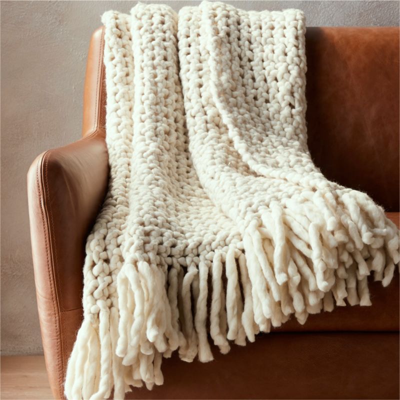 Overlook White Chunky Knit Throw Blanket + Reviews | CB2 | CB2