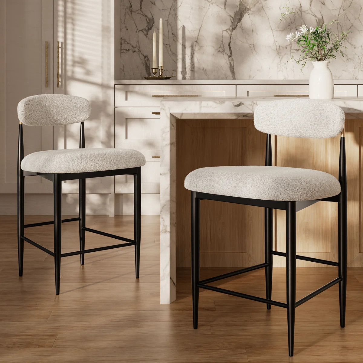 Velora 25.8" H Upholstered Counter Stool with Metal Frame (Set of 2) | Wayfair North America
