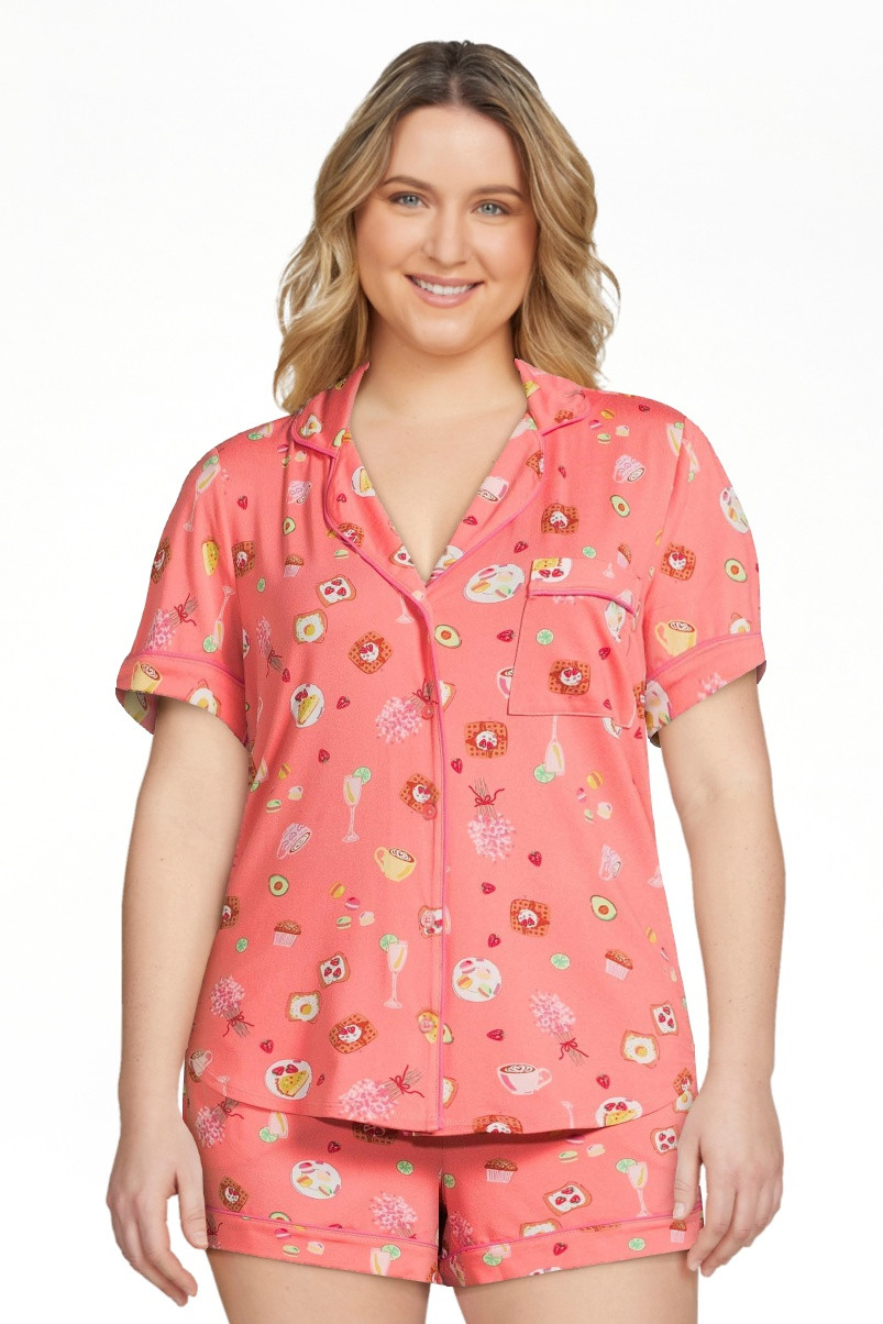 Joyspun Women’s Short Sleeve Knit Notch Collar Top and Shorts Pajama Set, 2-Piece, Sizes XS-3X | Walmart (US)