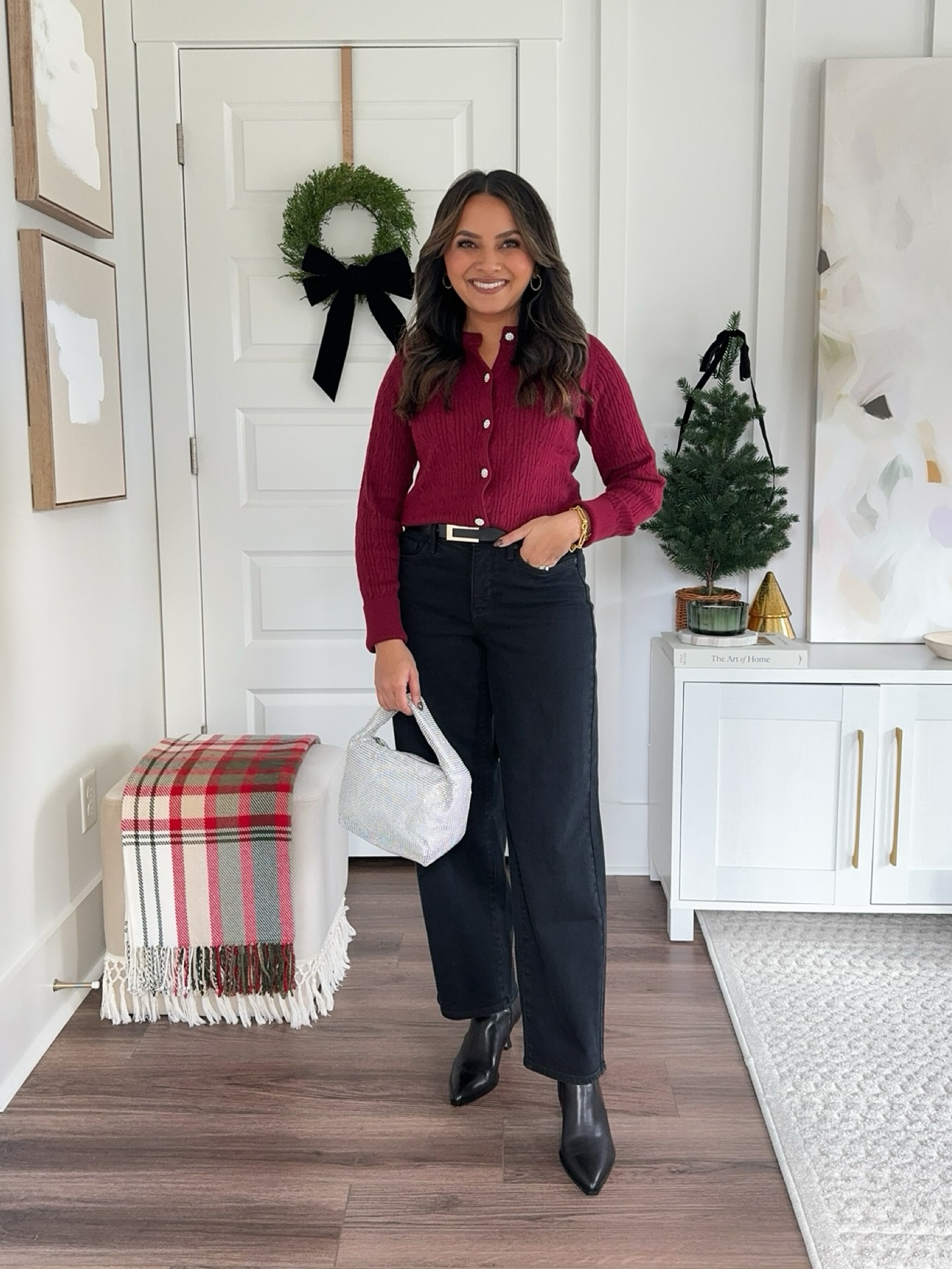 Burgundy cable knit cardigan size XS TTS 
Black Belt size 26-30”
Black barrel jeans size 0 petite - sized down size! Use code RACHEL25 for 25% off! 
Black booties Size 6- usually size 5.5 but these start in size 6 and fit perfectly

Fall outfit 
Fall style 
Holiday style 
Christmas style 
Christmas outfit 
Winter outfit 
Thanksgiving outfit 

Honey Sweet petite 
Honeysweetpetite

#LTKHoliday #LTKStyleTip #LTKSeasonal