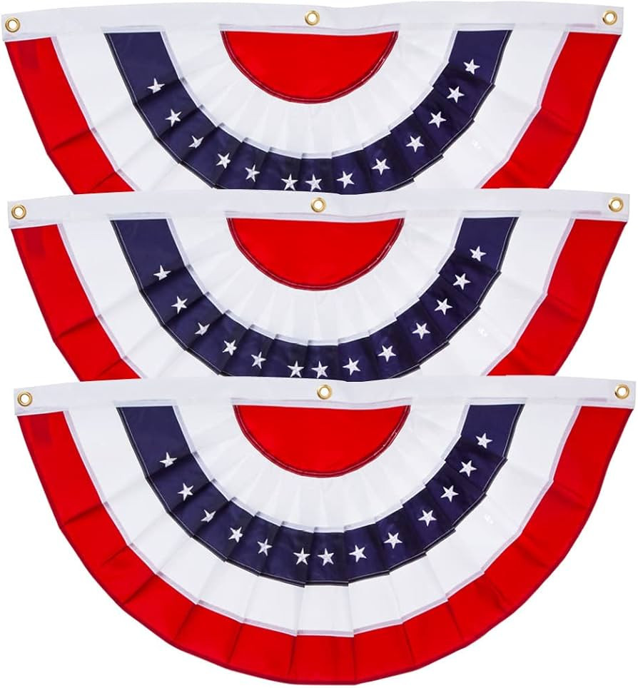 Evergreen 2 x 4 Feet Embroidered American Flag Bunting | Set of 3 | Pleated Fan Design | Durable ... | Amazon (US)