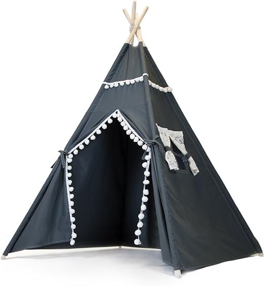 JumpOff Jo Teepee Tent for Kids - Large Play Boho Tee Pee - Fort for Indoor Use - Charcoal Grey C... | Amazon (US)