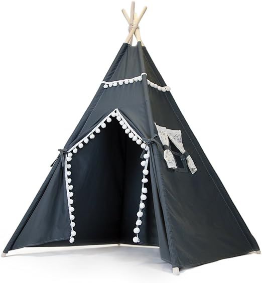 JumpOff Jo Teepee Tent for Kids - Large Play Boho Tee Pee - Fort for Indoor Use - Charcoal Grey C... | Amazon (US)